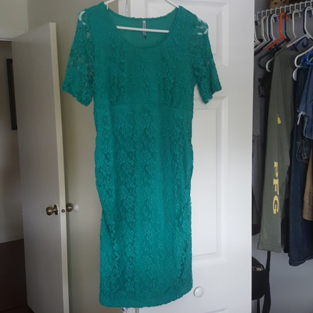 Planet Motherhood Green Lace Maternity Dress